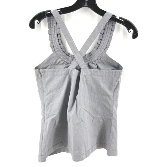 J. Crew Women's Tank Top Gray Ruffle Neckline Criss Cross Straps Side Zip Sz 2 - Picture 4 of 11